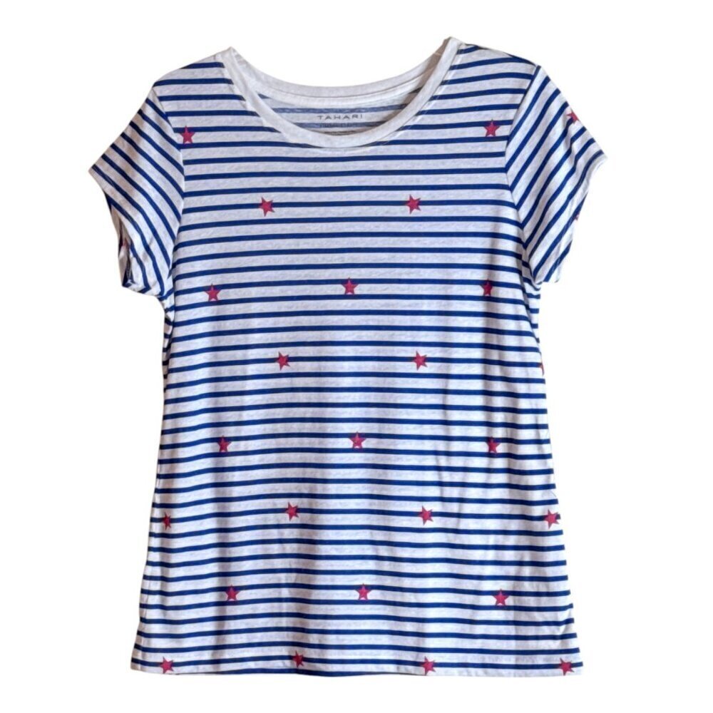 Tahari Women's Crew Neck Stars and Stripe Short Sleeve Top Size M NWOT